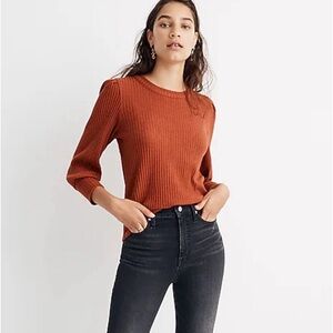 Madewell brushed rib pleated sleeve top black